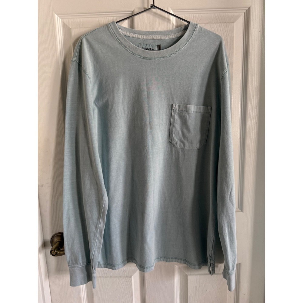 Goodfellow & Co Mens Light Blue Long Sleeve Pocket T-Shirt Size L Crewneck Tee